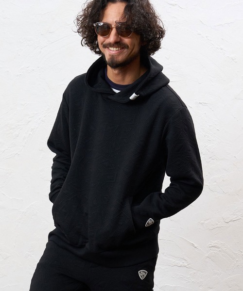 No Rain No Rainbow(ノーレインノーレインボー)の「mpa4235- embossed jacquard knit hoodie ジャカードニットパーカー(NR26W-04)(パーカー・メンズ・ブラック/ブルー/グレー・S/M/L/XL)」の2枚目の写真