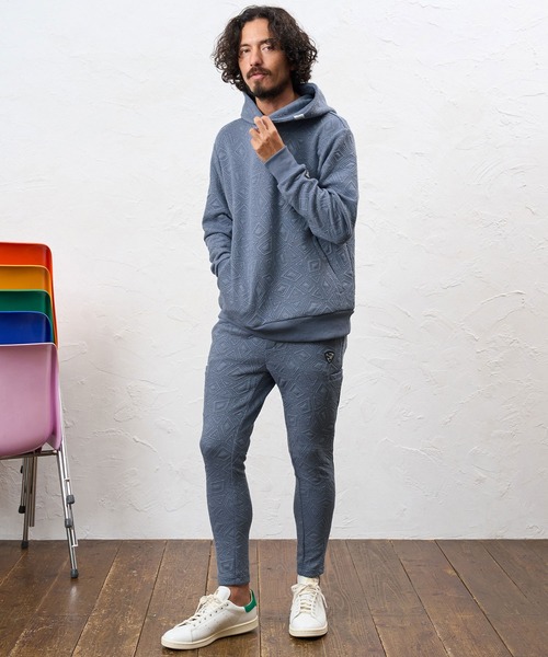 No Rain No Rainbow(ノーレインノーレインボー)の「mpa4235- embossed jacquard knit hoodie ジャカードニットパーカー(NR26W-04)(パーカー・メンズ・ブラック/ブルー/グレー・S/M/L/XL)」の11枚目の写真