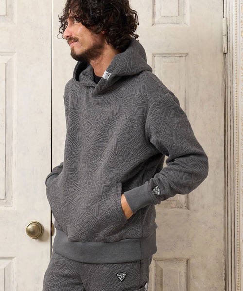 No Rain No Rainbow(ノーレインノーレインボー)の「mpa4235- embossed jacquard knit hoodie ジャカードニットパーカー(NR26W-04)(パーカー・メンズ・ブラック/ブルー/グレー・S/M/L/XL)」の13枚目の写真
