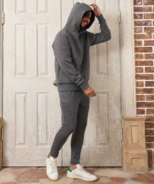 No Rain No Rainbow(ノーレインノーレインボー)の「mpa4235- embossed jacquard knit hoodie ジャカードニットパーカー(NR26W-04)(パーカー・メンズ・ブラック/ブルー/グレー・S/M/L/XL)」の15枚目の写真