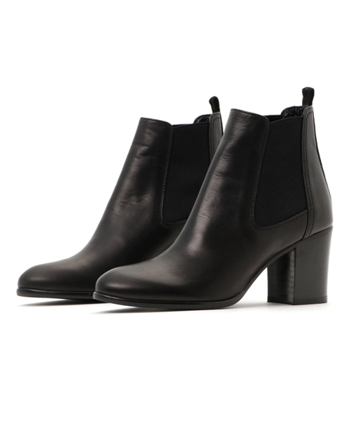 【値下げ】オゥバニスター＊サイドゴア ブラックレザーブーツ＊太ヒール セール】【美シルエット】AU/ｻｲﾄﾞｺﾞｱﾌﾞｰﾂ（ブーツ）｜Au