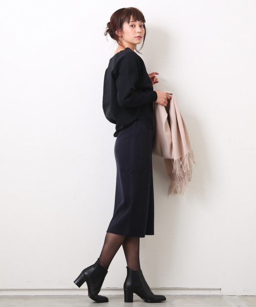 【値下げ】オゥバニスター＊サイドゴア ブラックレザーブーツ＊太ヒール セール】【美シルエット】AU/ｻｲﾄﾞｺﾞｱﾌﾞｰﾂ（ブーツ）｜Au