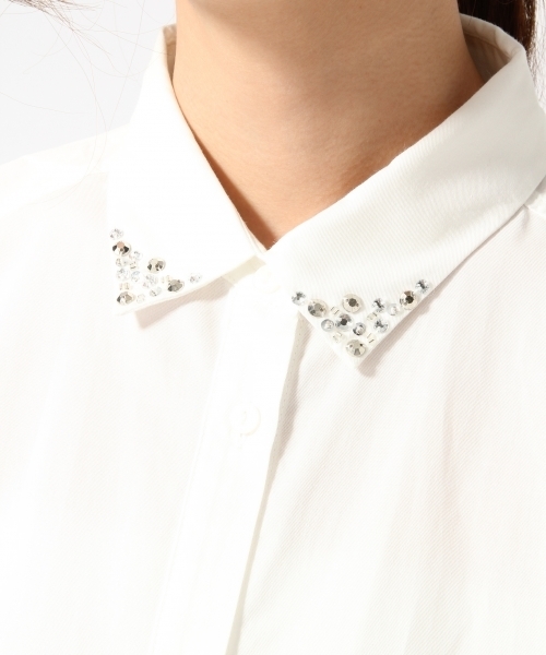 GLOBAL WORK（グローバルワーク）の「ビジューエリシャツ長袖/725111（シャツ/ブラウス・レディース・ブルー/オフホワイト/ホワイト・SMALL/MEDIUM/LARGE）」の4枚目の写真