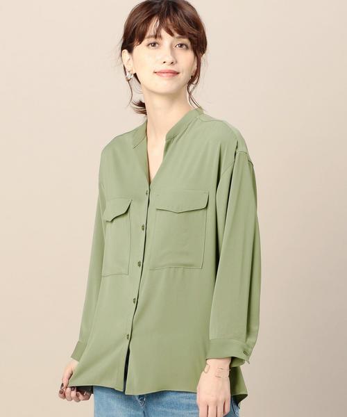 BEAUTY&YOUTH UNITED ARROWS（ビューティーアンドユースユナイテッドアローズ）の「BY マットサテンミリタリースタンドカラーシャツ2 -手洗い可能-◆（シャツ/ブラウス・レディース・オフホワイト/オリーブ/ネイビー・FREE）」の3枚目の写真