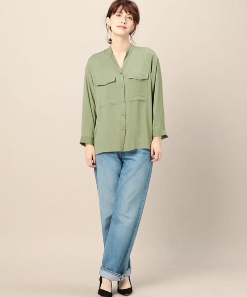 BEAUTY&YOUTH UNITED ARROWS（ビューティーアンドユースユナイテッドアローズ）の「BY マットサテンミリタリースタンドカラーシャツ2 -手洗い可能-◆（シャツ/ブラウス・レディース・オフホワイト/オリーブ/ネイビー・FREE）」の7枚目の写真