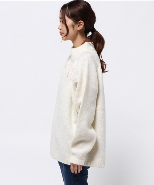 Heather(ヘザー)の「ボトルネックシシュウニット 738569 (ニット/セーター・レディース・ホワイト/ピンク系その他/ダークグレー・FREE)」の5枚目の写真