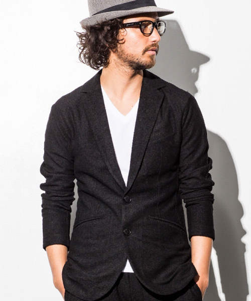 1PIU1UGUALE3  RELAX （ウノピゥウノウグァーレトレ リラックス）の「1PIU1UGUALE3 RELAX(ウノピゥウノウグァーレトレ)パイルテーラードジャケット（テーラードジャケット・メンズ・ブラック/ホワイト/ブラック×ホワイト/ネイビー/グレー・SMALL/MEDIUM/LARGE/X-LARGE/XX-LARGE）」の2枚目の写真