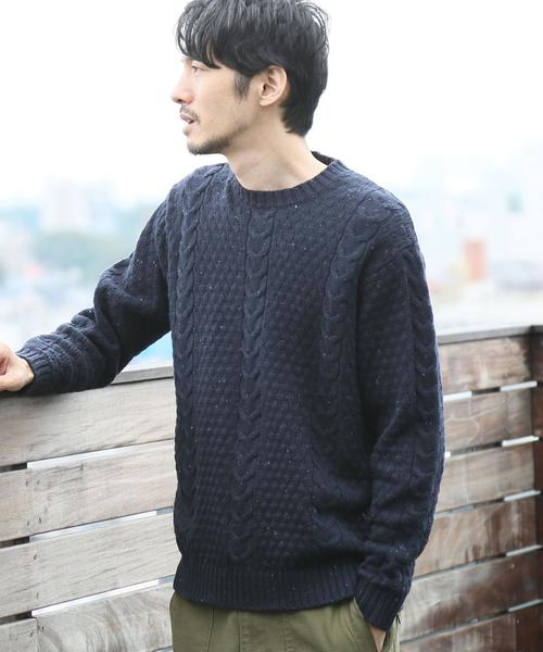 coen（コーエン）の「ケーブルネップクルーネックビッグニット(ブラック⇒WEB限定カラー)（ニット/セーター・メンズ・ネイビー/グレー/ブラック・SMALL/LARGE/X-LARGE/MEDIUM）」の3枚目の写真