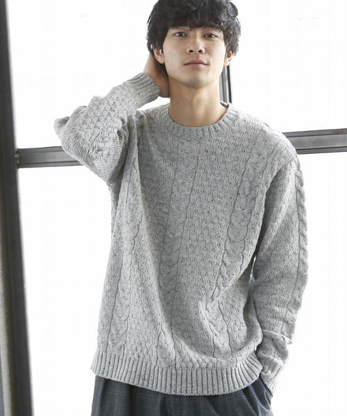 coen（コーエン）の「ケーブルネップクルーネックビッグニット(ブラック⇒WEB限定カラー)（ニット/セーター・メンズ・ネイビー/グレー/ブラック・SMALL/LARGE/X-LARGE/MEDIUM）」の16枚目の写真