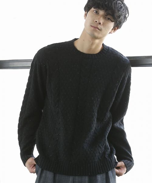 coen（コーエン）の「ケーブルネップクルーネックビッグニット(ブラック⇒WEB限定カラー)（ニット/セーター・メンズ・ネイビー/グレー/ブラック・SMALL/LARGE/X-LARGE/MEDIUM）」の18枚目の写真