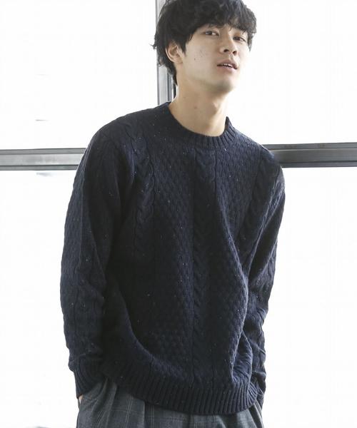 coen（コーエン）の「ケーブルネップクルーネックビッグニット(ブラック⇒WEB限定カラー)（ニット/セーター・メンズ・ネイビー/グレー/ブラック・SMALL/LARGE/X-LARGE/MEDIUM）」の11枚目の写真
