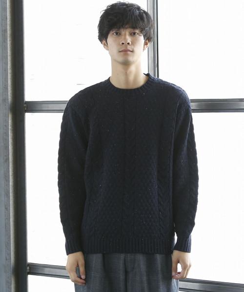 coen（コーエン）の「ケーブルネップクルーネックビッグニット(ブラック⇒WEB限定カラー)（ニット/セーター・メンズ・ネイビー/グレー/ブラック・SMALL/LARGE/X-LARGE/MEDIUM）」の12枚目の写真