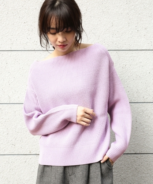 A part by（アパートバイ）の「7GAcCアゼボートPOニットLS　　767917 （ニット/セーター・レディース・グレー/ライトパープル/マスタード/ブラック/ホワイト・FREE）」の5枚目の写真