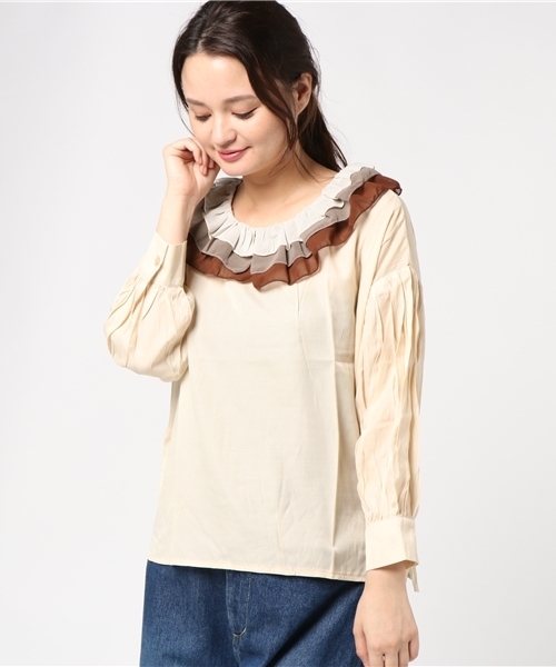 merlot plus（メルロープリュス）の「バイカラーティアード襟ブラウス7180（シャツ/ブラウス・レディース・ブラウン/ブルー/チェリーピンク・FREE）」の12枚目の写真