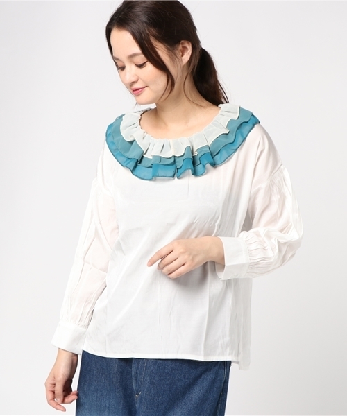 merlot plus（メルロープリュス）の「バイカラーティアード襟ブラウス7180（シャツ/ブラウス・レディース・ブラウン/ブルー/チェリーピンク・FREE）」の13枚目の写真