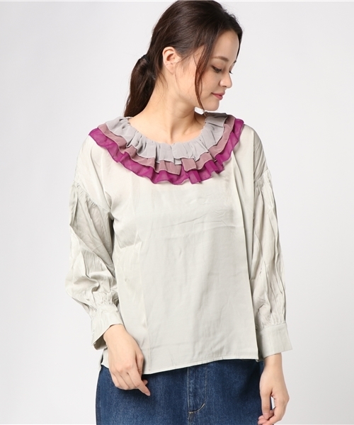 merlot plus（メルロープリュス）の「バイカラーティアード襟ブラウス7180（シャツ/ブラウス・レディース・ブラウン/ブルー/チェリーピンク・FREE）」の14枚目の写真