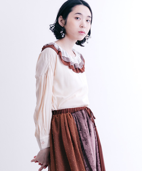 merlot plus（メルロープリュス）の「バイカラーティアード襟ブラウス7180（シャツ/ブラウス・レディース・ブラウン/ブルー/チェリーピンク・FREE）」の21枚目の写真