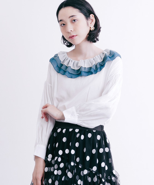 merlot plus（メルロープリュス）の「バイカラーティアード襟ブラウス7180（シャツ/ブラウス・レディース・ブラウン/ブルー/チェリーピンク・FREE）」の22枚目の写真