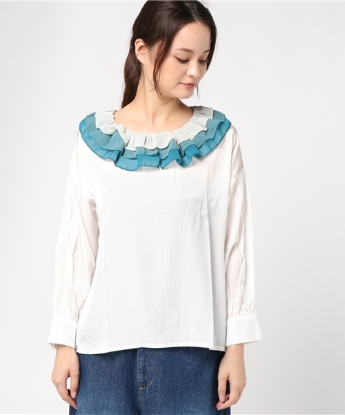 merlot plus（メルロープリュス）の「バイカラーティアード襟ブラウス7180（シャツ/ブラウス・レディース・ブラウン/ブルー/チェリーピンク・FREE）」の7枚目の写真