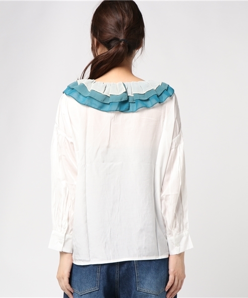 merlot plus（メルロープリュス）の「バイカラーティアード襟ブラウス7180（シャツ/ブラウス・レディース・ブラウン/ブルー/チェリーピンク・FREE）」の9枚目の写真