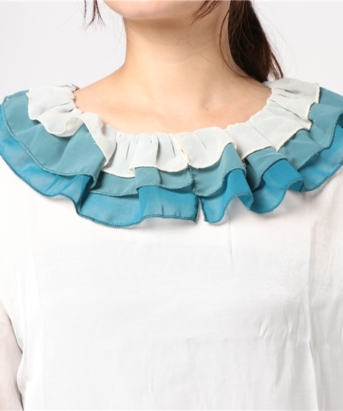 merlot plus（メルロープリュス）の「バイカラーティアード襟ブラウス7180（シャツ/ブラウス・レディース・ブラウン/ブルー/チェリーピンク・FREE）」の5枚目の写真