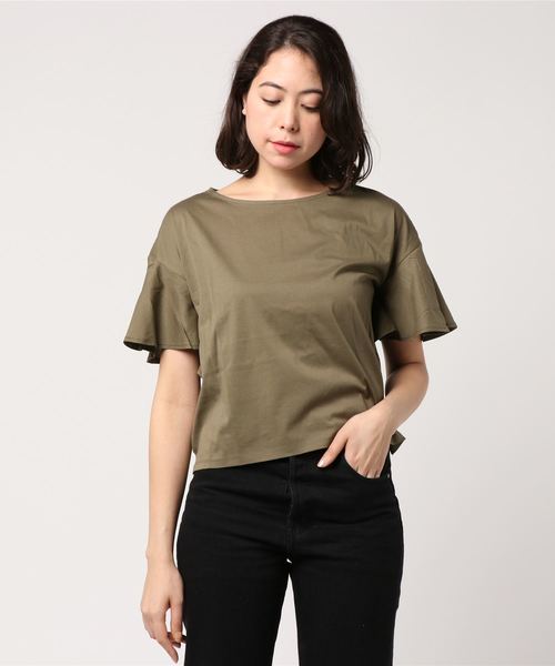INTERPLANET(インタープラネット)の「ひんやり涼しいバイオシルケット袖フレアーカットソー(Tシャツ/カットソー・レディース・ブラック/グレー/オフホワイト/カーキ・FREE)」の4枚目の写真