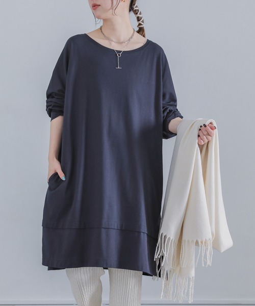 osharewalker（オシャレウォーカー）の「『万能リラックス風合いカットソー』（Tシャツ/カットソー・レディース・オフホワイト/チャコールグレー/ブラック/ネイビー/グリーン・FREE）」の5枚目の写真