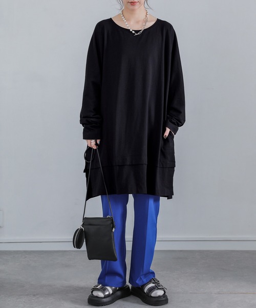 osharewalker（オシャレウォーカー）の「『万能リラックス風合いカットソー』（Tシャツ/カットソー・レディース・オフホワイト/チャコールグレー/ブラック/ネイビー/グリーン・FREE）」の11枚目の写真