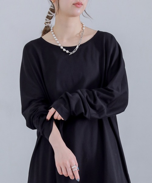 osharewalker（オシャレウォーカー）の「『万能リラックス風合いカットソー』（Tシャツ/カットソー・レディース・オフホワイト/チャコールグレー/ブラック/ネイビー/グリーン・FREE）」の18枚目の写真