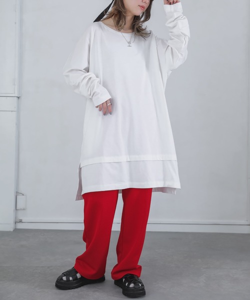 osharewalker（オシャレウォーカー）の「『万能リラックス風合いカットソー』（Tシャツ/カットソー・レディース・オフホワイト/チャコールグレー/ブラック/ネイビー/グリーン・FREE）」の8枚目の写真