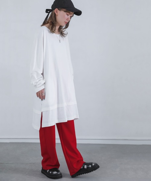 osharewalker（オシャレウォーカー）の「『万能リラックス風合いカットソー』（Tシャツ/カットソー・レディース・オフホワイト/チャコールグレー/ブラック/ネイビー/グリーン・FREE）」の9枚目の写真