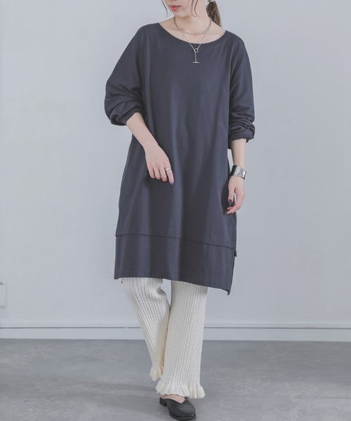 osharewalker（オシャレウォーカー）の「『万能リラックス風合いカットソー』（Tシャツ/カットソー・レディース・オフホワイト/チャコールグレー/ブラック/ネイビー/グリーン・FREE）」の14枚目の写真