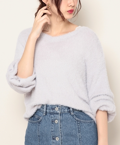 PAGEBOY(ページボーイ)の「スプリングシャギーニット(ニット/セーター・レディース・ライトグレー/オフホワイト/ライトピンク・FREE)」の2枚目の写真