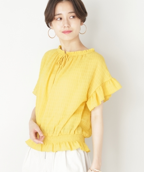 LOWRYS FARM(ローリーズファーム)の「2WAYシャーリングブラウス 787665 (シャツ/ブラウス・レディース・オフホワイト/イエロー/ブルー/ブラック・LARGE/MEDIUM)」の4枚目の写真