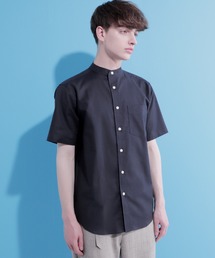 EMMA CLOTHES | Authentic Oxford Shirt オックスフォードストレッチシャツ バンドカラー 半袖/7分袖(シャツ/ブラウス)