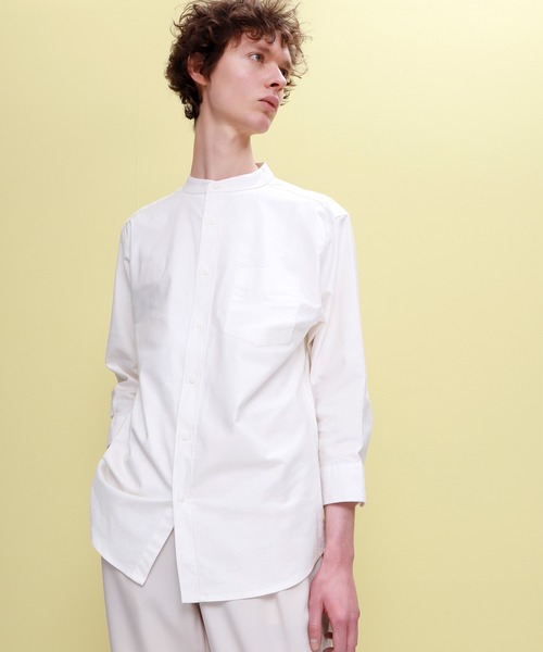 EMMA CLOTHES(エマクローズ)の「Authentic Oxford Shirt オックスフォードストレッチシャツ バンドカラー 半袖/7分袖(シャツ/ブラウス)」|オフホワイト