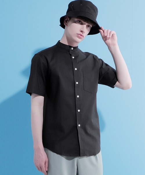 EMMA CLOTHES（エマクローズ）の「Authentic Oxford Shirt オックスフォードストレッチシャツ バンドカラー 半袖/7分袖（シャツ/ブラウス・メンズ・オフホワイト/ベージュ/ブラック/ネイビー/グレー/ベージュ系その他/ブラック系その他/ブルー系その他/ホワイト系その他/グレー系その他/オリーブドラブ/ブルー系その他2/グリーン系その他/ブルー系その他3/ブルー/サックスブルー・L/M/XL）」の5枚目の写真