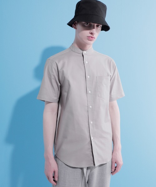 EMMA CLOTHES（エマクローズ）の「Authentic Oxford Shirt オックスフォードストレッチシャツ バンドカラー 半袖/7分袖（シャツ/ブラウス・メンズ・オフホワイト/ベージュ/ブラック/ネイビー/グレー/ベージュ系その他/ブラック系その他/ブルー系その他/ホワイト系その他/グレー系その他/オリーブドラブ/ブルー系その他2/グリーン系その他/ブルー系その他3/ブルー/サックスブルー・L/M/XL）」の7枚目の写真