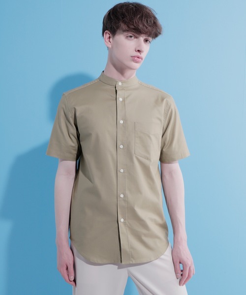 EMMA CLOTHES（エマクローズ）の「Authentic Oxford Shirt オックスフォードストレッチシャツ バンドカラー 半袖/7分袖（シャツ/ブラウス・メンズ・オフホワイト/ベージュ/ブラック/ネイビー/グレー/ベージュ系その他/ブラック系その他/ブルー系その他/ホワイト系その他/グレー系その他/オリーブドラブ/ブルー系その他2/グリーン系その他/ブルー系その他3/ブルー/サックスブルー・L/M/XL）」の8枚目の写真