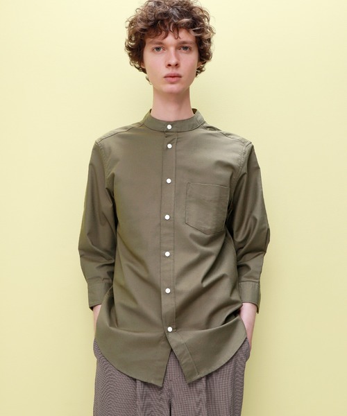 EMMA CLOTHES（エマクローズ）の「Authentic Oxford Shirt オックスフォードストレッチシャツ バンドカラー 半袖/7分袖（シャツ/ブラウス・メンズ・オフホワイト/ベージュ/ブラック/ネイビー/グレー/ベージュ系その他/ブラック系その他/ブルー系その他/ホワイト系その他/グレー系その他/オリーブドラブ/ブルー系その他2/グリーン系その他/ブルー系その他3/ブルー/サックスブルー・L/M/XL）」の9枚目の写真