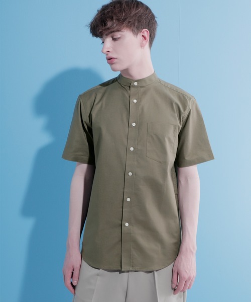EMMA CLOTHES（エマクローズ）の「Authentic Oxford Shirt オックスフォードストレッチシャツ バンドカラー 半袖/7分袖（シャツ/ブラウス・メンズ・オフホワイト/ベージュ/ブラック/ネイビー/グレー/ベージュ系その他/ブラック系その他/ブルー系その他/ホワイト系その他/グレー系その他/オリーブドラブ/ブルー系その他2/グリーン系その他/ブルー系その他3/ブルー/サックスブルー・L/M/XL）」の10枚目の写真