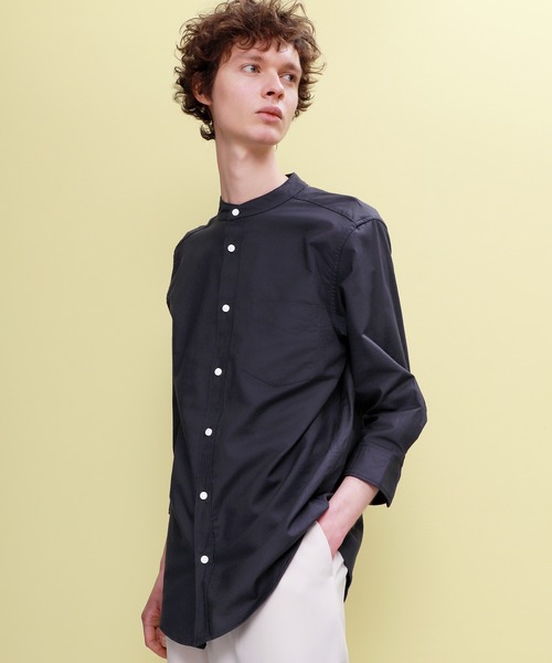 EMMA CLOTHES（エマクローズ）の「Authentic Oxford Shirt オックスフォードストレッチシャツ バンドカラー 半袖/7分袖（シャツ/ブラウス・メンズ・オフホワイト/ベージュ/ブラック/ネイビー/グレー/ベージュ系その他/ブラック系その他/ブルー系その他/ホワイト系その他/グレー系その他/オリーブドラブ/ブルー系その他2/グリーン系その他/ブルー系その他3/ブルー/サックスブルー・L/M/XL）」の11枚目の写真