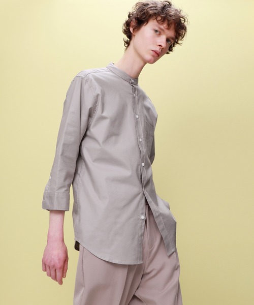 EMMA CLOTHES（エマクローズ）の「Authentic Oxford Shirt オックスフォードストレッチシャツ バンドカラー 半袖/7分袖（シャツ/ブラウス・メンズ・オフホワイト/ベージュ/ブラック/ネイビー/グレー/ベージュ系その他/ブラック系その他/ブルー系その他/ホワイト系その他/グレー系その他/オリーブドラブ/ブルー系その他2/グリーン系その他/ブルー系その他3/ブルー/サックスブルー・L/M/XL）」の6枚目の写真