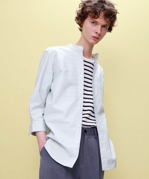 EMMA CLOTHES（エマクローズ）の「Authentic Oxford Shirt オックスフォードストレッチシャツ バンドカラー 半袖/7分袖（シャツ/ブラウス・メンズ・オフホワイト/ベージュ/ブラック/ネイビー/グレー/ベージュ系その他/ブラック系その他/ブルー系その他/ホワイト系その他/グレー系その他/オリーブドラブ/ブルー系その他2/グリーン系その他/ブルー系その他3/ブルー/サックスブルー・L/M/XL）」の12枚目の写真