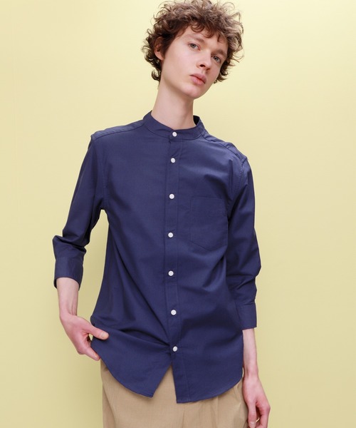 EMMA CLOTHES（エマクローズ）の「Authentic Oxford Shirt オックスフォードストレッチシャツ バンドカラー 半袖/7分袖（シャツ/ブラウス・メンズ・オフホワイト/ベージュ/ブラック/ネイビー/グレー/ベージュ系その他/ブラック系その他/ブルー系その他/ホワイト系その他/グレー系その他/オリーブドラブ/ブルー系その他2/グリーン系その他/ブルー系その他3/ブルー/サックスブルー・L/M/XL）」の13枚目の写真
