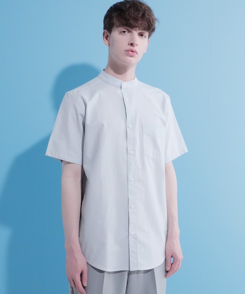 EMMA CLOTHES（エマクローズ）の「Authentic Oxford Shirt オックスフォードストレッチシャツ バンドカラー 半袖/7分袖（シャツ/ブラウス・メンズ・オフホワイト/ベージュ/ブラック/ネイビー/グレー/ベージュ系その他/ブラック系その他/ブルー系その他/ホワイト系その他/グレー系その他/オリーブドラブ/ブルー系その他2/グリーン系その他/ブルー系その他3/ブルー/サックスブルー・L/M/XL）」の15枚目の写真