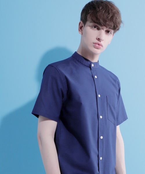 EMMA CLOTHES（エマクローズ）の「Authentic Oxford Shirt オックスフォードストレッチシャツ バンドカラー 半袖/7分袖（シャツ/ブラウス・メンズ・オフホワイト/ベージュ/ブラック/ネイビー/グレー/ベージュ系その他/ブラック系その他/ブルー系その他/ホワイト系その他/グレー系その他/オリーブドラブ/ブルー系その他2/グリーン系その他/ブルー系その他3/ブルー/サックスブルー・L/M/XL）」の16枚目の写真