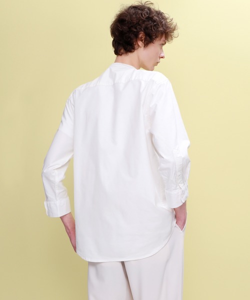 EMMA CLOTHES（エマクローズ）の「Authentic Oxford Shirt オックスフォードストレッチシャツ バンドカラー 半袖/7分袖（シャツ/ブラウス・メンズ・オフホワイト/ベージュ/ブラック/ネイビー/グレー/ベージュ系その他/ブラック系その他/ブルー系その他/ホワイト系その他/グレー系その他/オリーブドラブ/ブルー系その他2/グリーン系その他/ブルー系その他3/ブルー/サックスブルー・L/M/XL）」の19枚目の写真