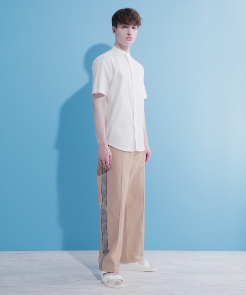 EMMA CLOTHES（エマクローズ）の「Authentic Oxford Shirt オックスフォードストレッチシャツ バンドカラー 半袖/7分袖（シャツ/ブラウス・メンズ・オフホワイト/ベージュ/ブラック/ネイビー/グレー/ベージュ系その他/ブラック系その他/ブルー系その他/ホワイト系その他/グレー系その他/オリーブドラブ/ブルー系その他2/グリーン系その他/ブルー系その他3/ブルー/サックスブルー・L/M/XL）」の20枚目の写真