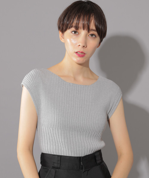 PAGEBOY(ページボーイ)の「リブボートネックフレンチスリーブ(ニット/セーター・レディース・ホワイト/ブラック/パープル/グレー・FREE)」の3枚目の写真